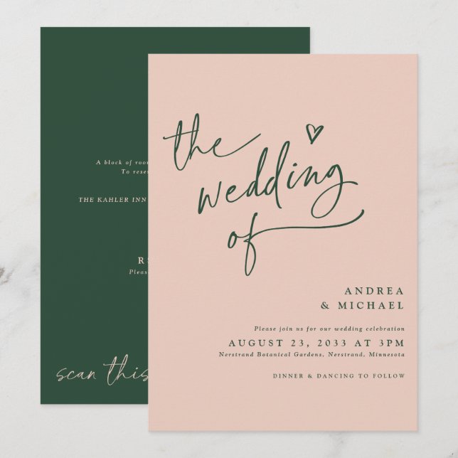 Invitation Mariage Amusant Vert Émeraude et Or Rose (Devant / Derrière)