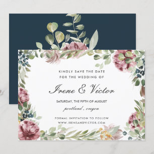 Invitation Mariage Anemone Blush Bleu Nuit  Enregistrez la da
