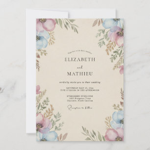 Invitation Mariage Anémone Lilas Poussiéreux Pervenche