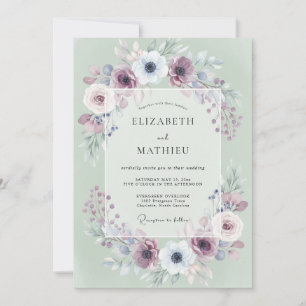 Invitation Mariage Anémone Mauve Menthe