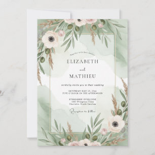 Invitation Mariage Anémone Menthe Rose