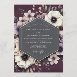Invitation Mariage Anémone Noir Prune