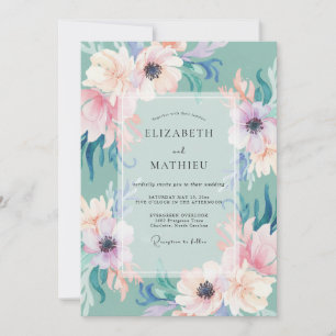 Invitation Mariage Anémone Pervenche Mousse de Mer