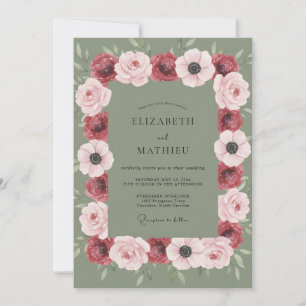 Invitation Mariage Anémone Rose Bourgogne