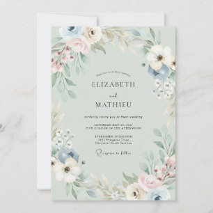 Invitation Mariage Anémone Vert Sauge Assourdi