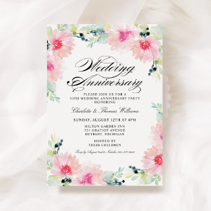 Invitation Mariage Anniversaire Aquarelle Rose Daisy