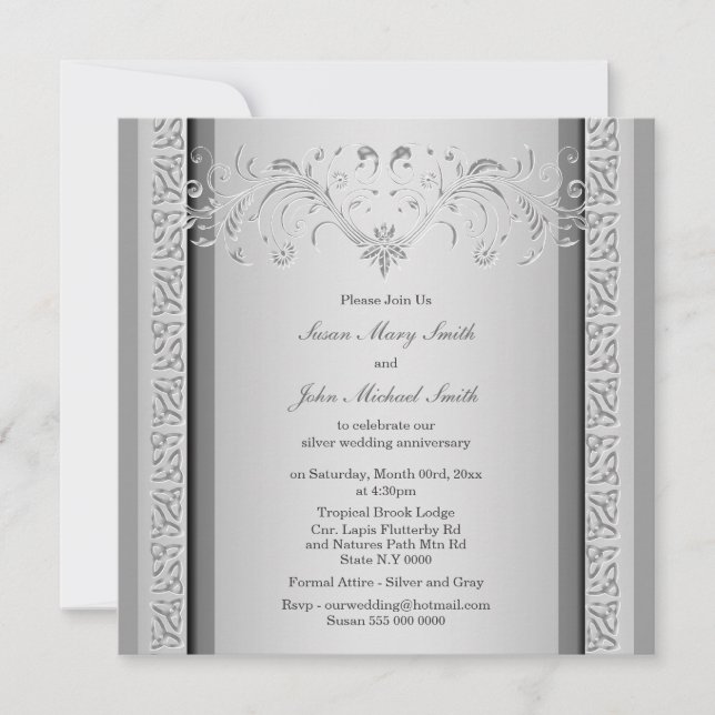 Invitation Mariage anniversaire argent floral celtique (Devant)