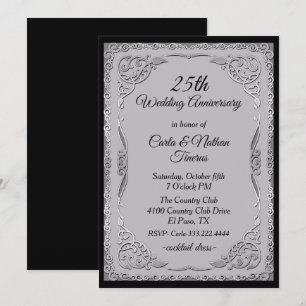Invitation Mariage Anniversaire Argenté et Gris Orné
