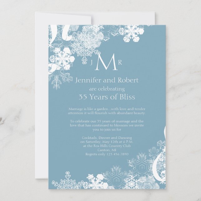 Invitation Mariage Anniversaire Bleu Blanc Flocon de Neige Hi (Devant)