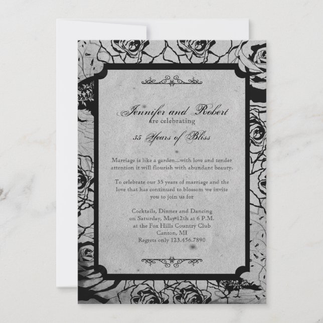 Invitation Mariage Anniversaire Cadre Gothique Rose Noire (Devant)