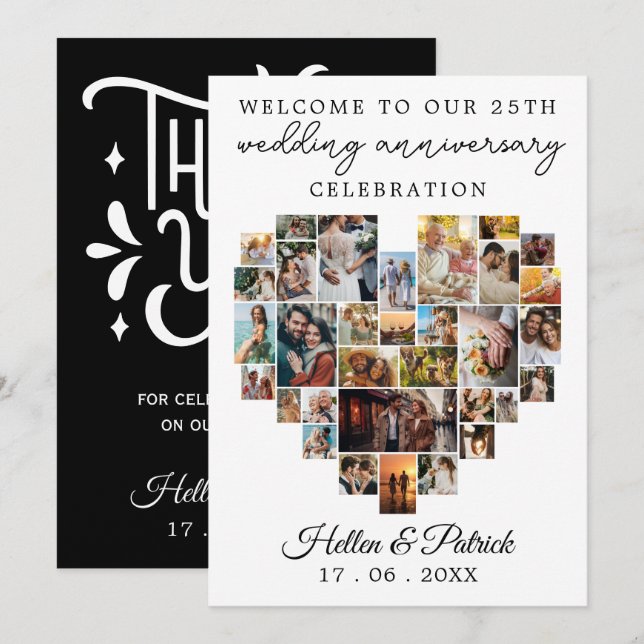 Invitation Mariage Anniversaire Coeur Photo Collage Moderne (Devant / Derrière)