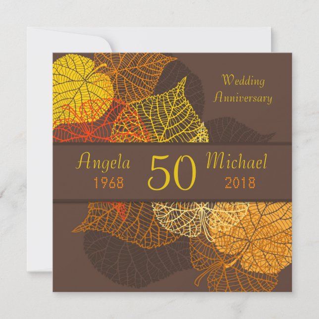 Invitation Mariage Anniversaire de feuilles automnales dorées (Devant)