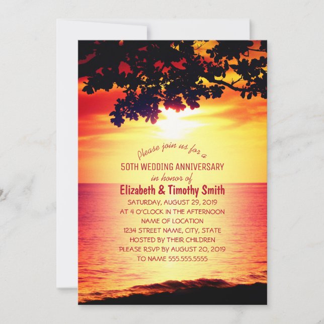 Invitation Mariage Anniversaire de Plage au Coucher du Soleil (Devant)