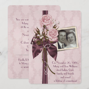 Invitation mariage anniversaire fête des roses blush et damas
