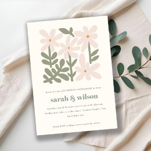 Invitation Mariage Anniversaire Fleur Rétro Teintée de Brun