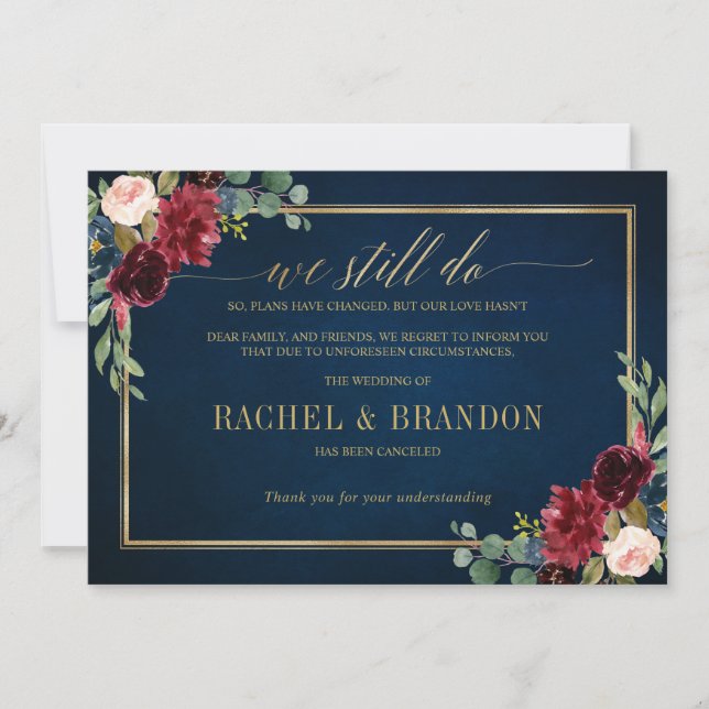 Invitation Mariage annulé reporté modification des plans note (Devant)