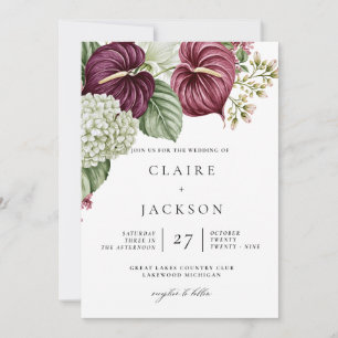 Invitation Mariage Anthurium et Hydrangea Vin de Bourgogne
