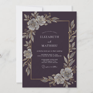 Invitation Mariage Antique Argent Vigne de Prune