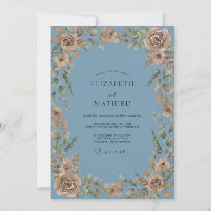 Invitation Mariage Antique Champagne Pivoine en Acier