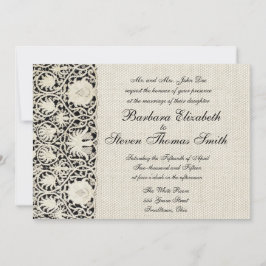 Invitation Mariage Antique Dentelle Lin Blanc Classique Joli