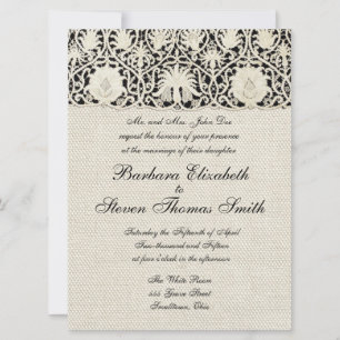 Invitation Mariage Antique Dentelle Lin Blanc Classique Joli