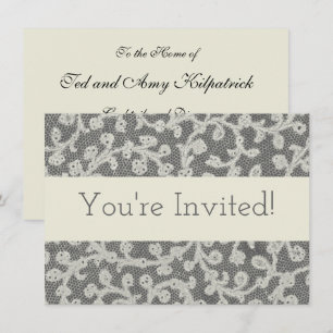 Invitation Mariage Antique Dentelle Lin Blanc Classique Joli