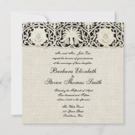 Invitation Mariage Antique Dentelle Lin Blanc Classique Joli
