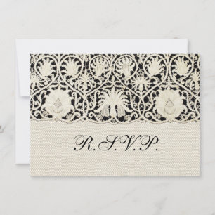Invitation Mariage Antique Dentelle Lin Blanc Classique Joli