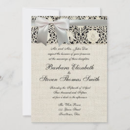 Invitation Mariage Antique Dentelle Lin Blanc Classique Joli