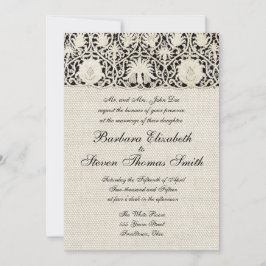 Invitation Mariage Antique Dentelle Lin Blanc Classique Joli