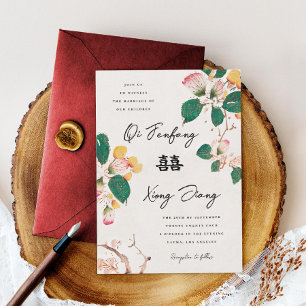 Invitation Mariage Antique Fleurs Chinoises Double Bonheur