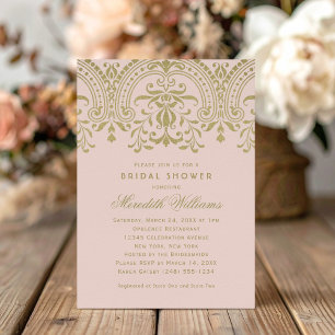 Invitation Mariage Antique Or Rose Pâle de Damas Doré