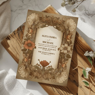 Invitation Mariage Antique Vintage Art Nouveau Floral