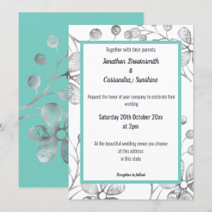 Invitation Mariage AQUA BLANC EN ARGENT BOTANIQUE ÉLÉGANT