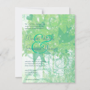 Invitation Mariage Aqua Blue & Lime Birds & Swirls