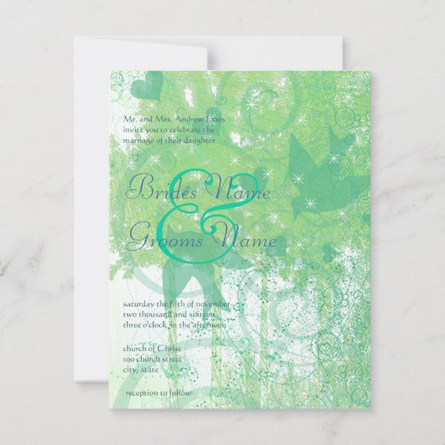 Invitation Mariage Aqua Blue & Lime Birds & Swirls (Devant)