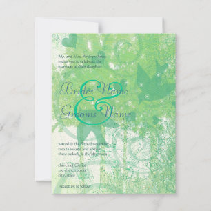 Invitation Mariage Aqua Blue & Lime Birds & Swirls