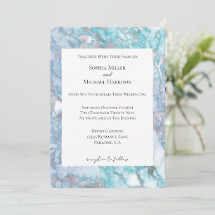Invitation Mariage Aqua Blue Silver