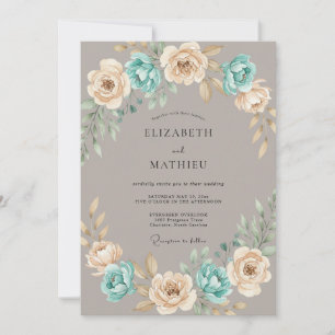 Invitation Mariage Aqua Champagne Ranunculus Eucalyptus Muté