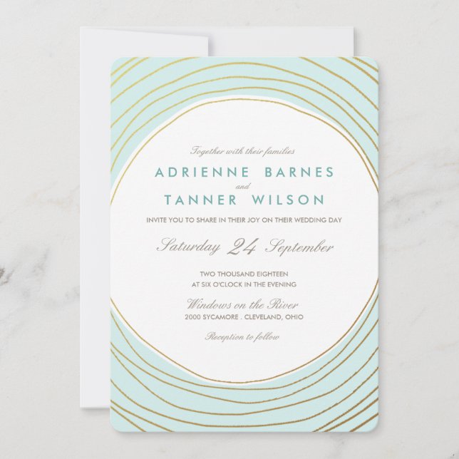 Invitation Mariage Aqua Light Gold Rings (Devant)