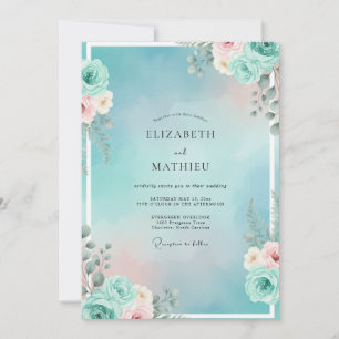 Invitation Mariage Aqua Péché Succulent Eucalyptus