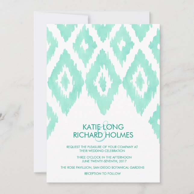 Invitation Mariage Aquamarine Green Ikat (Devant)