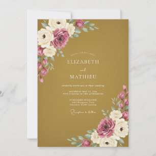 Invitation Mariage aquarelle à la moutarde et au prune