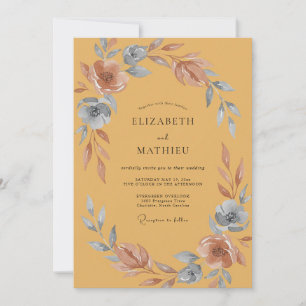 Invitation Mariage Aquarelle Acier Moutarde