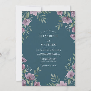 Invitation Mariage aquarelle améthyste ardoise