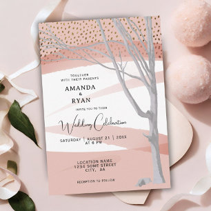 Invitation Mariage Aquarelle Arbre d'Hiver Rustique Rose Pâle