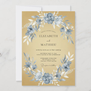 Invitation Mariage aquarelle ardoise et moutarde