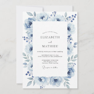 Invitation Mariage aquarelle ardoise poussiéreuse