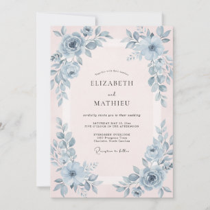 Invitation Mariage Aquarelle Ardoise Rose