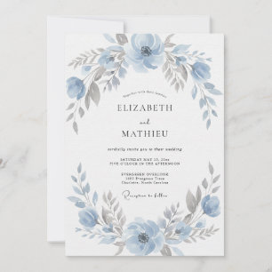Invitation Mariage aquarelle argent et bleuet